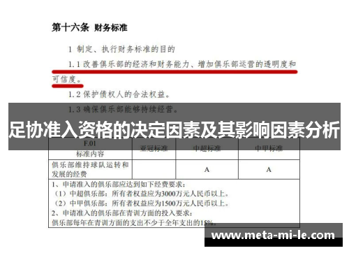 足协准入资格的决定因素及其影响因素分析 足协准入资格的决定因素及其影响因素分析